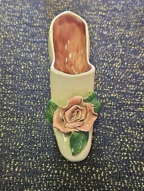 White Women's Slip-On Shoe with Pink Rose Accent